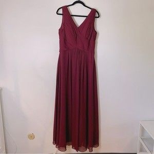AZAZIE Flora A-Line Pleated Chiffon Floor-Length Dress Burgundy Size 12